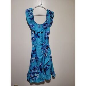 Jade Fashions Hawaiian Dress Women Large Blue Floral Ruffle Midi